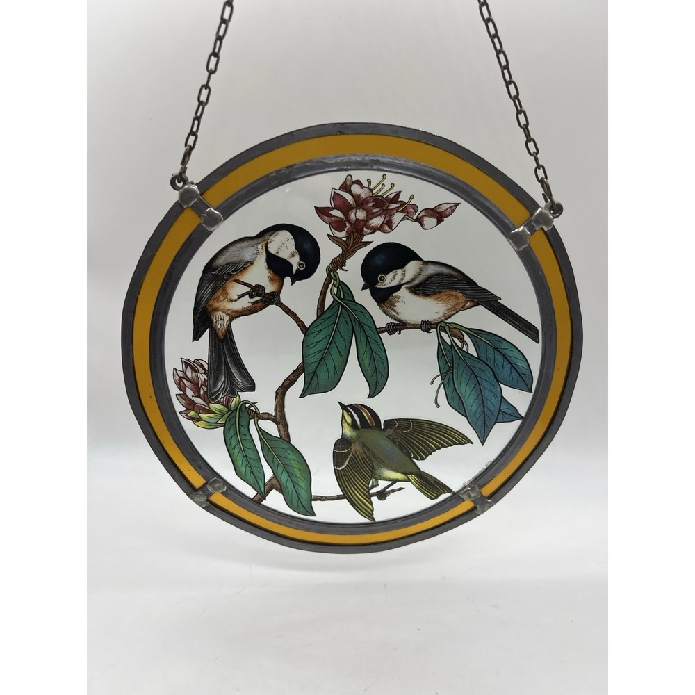 Vintage 1979 Glassmasters Sparrows Hanging Suncatcher Stained & Leaded Glass